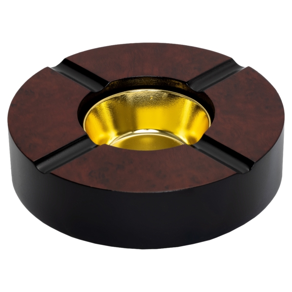 Four Cigar Round Wooden Ashtray