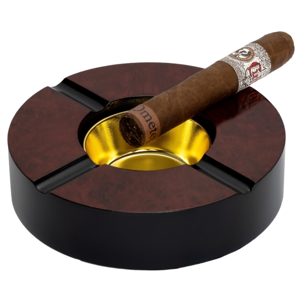 Four Cigar Round Wooden Ashtray