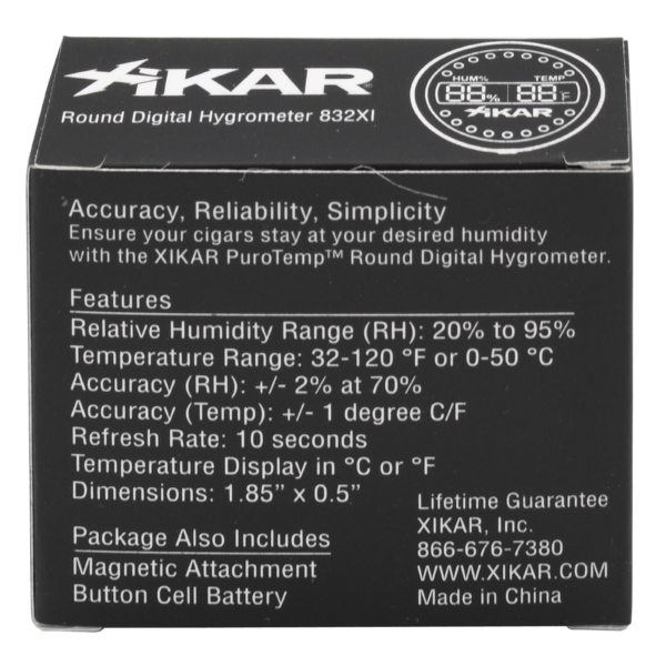 Xikar Round Digital Hygrometer Black & Silver